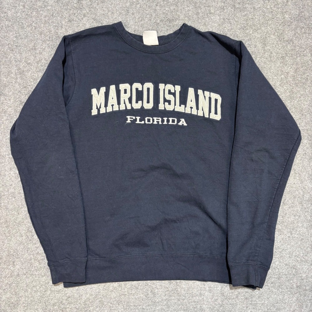 Pacific & Co Mens Marco Island Florida Sweatshirt Navy Blue Embroidered Medium
